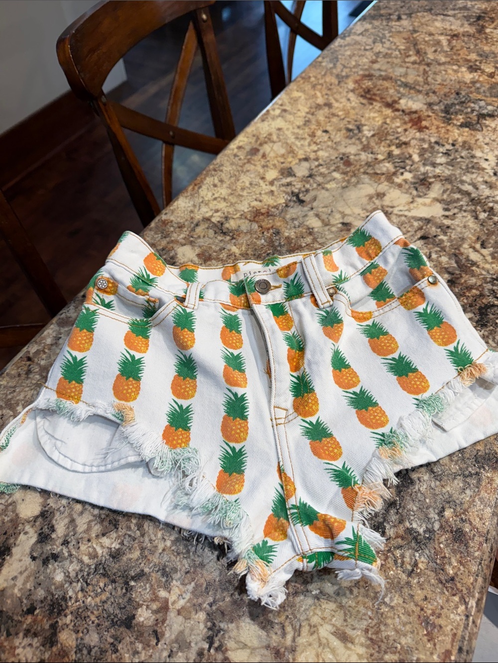pistola White Pineapple Print Frayed Denim Shorts